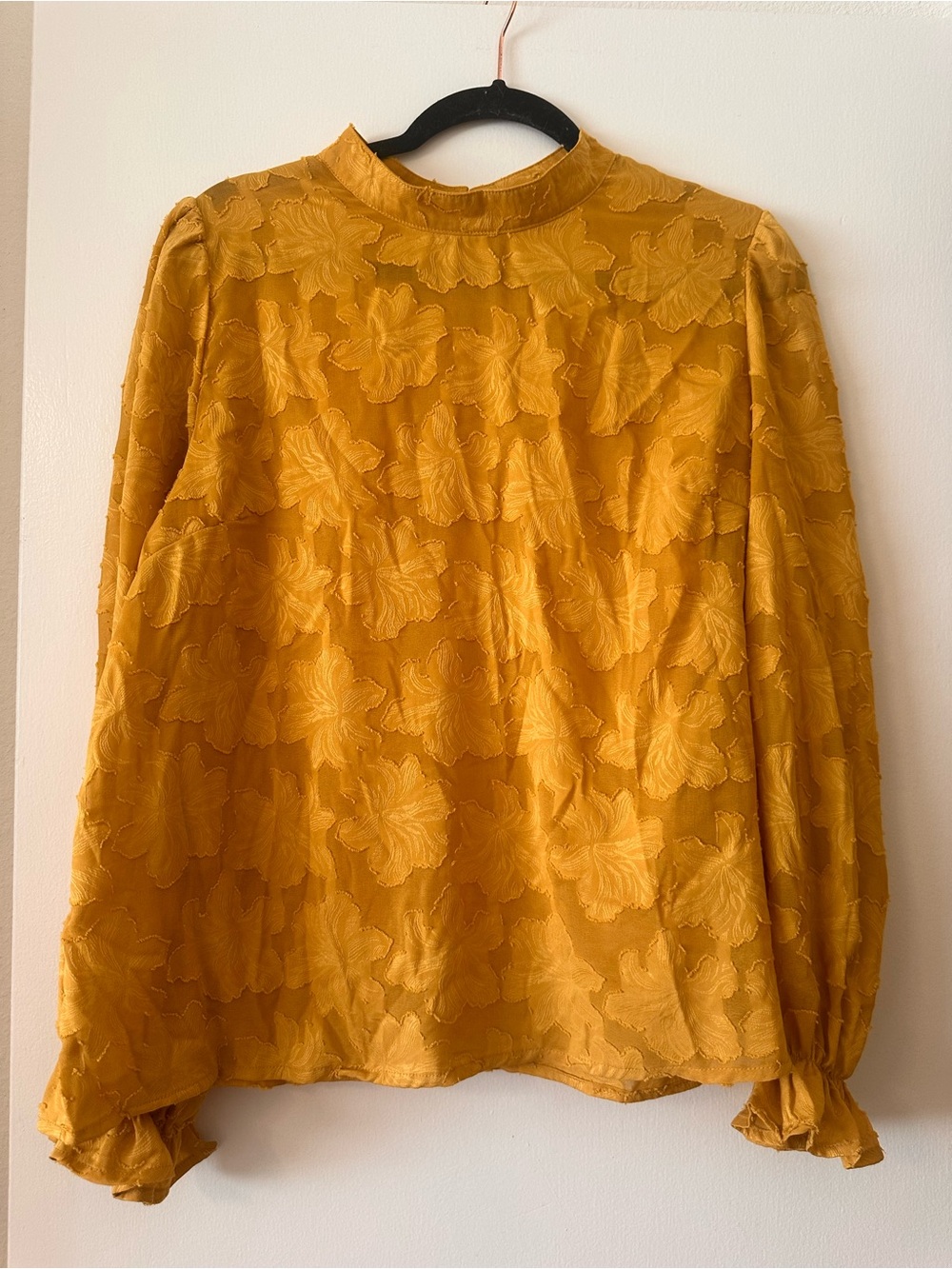 SHEIN Mustard Jacquard Mock-Neck Long Sleeve Top